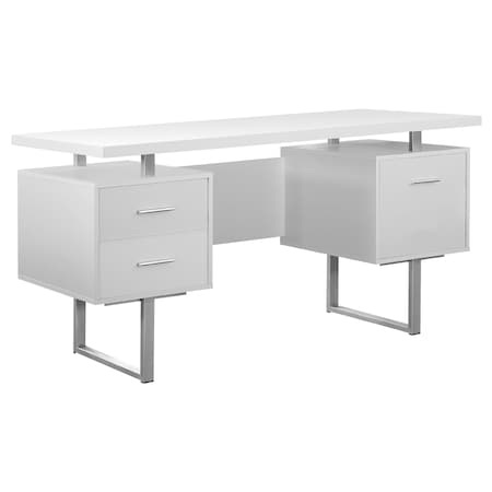 Monarch Specialties Computer Desk, Home Office, Laptop, Left, Right Set-up, Storage Drawers, 60"L, Work, Metal, White I 7081